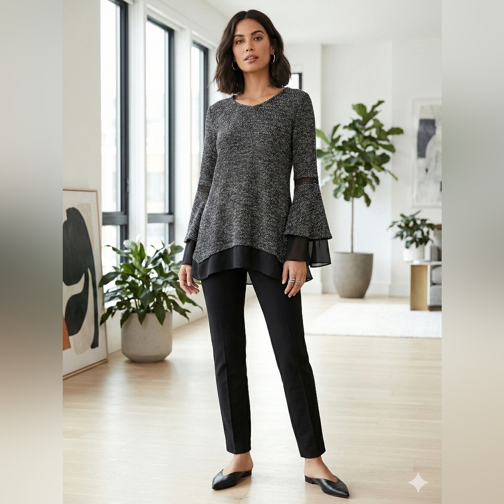 New Directions Black and Gray Knit Top